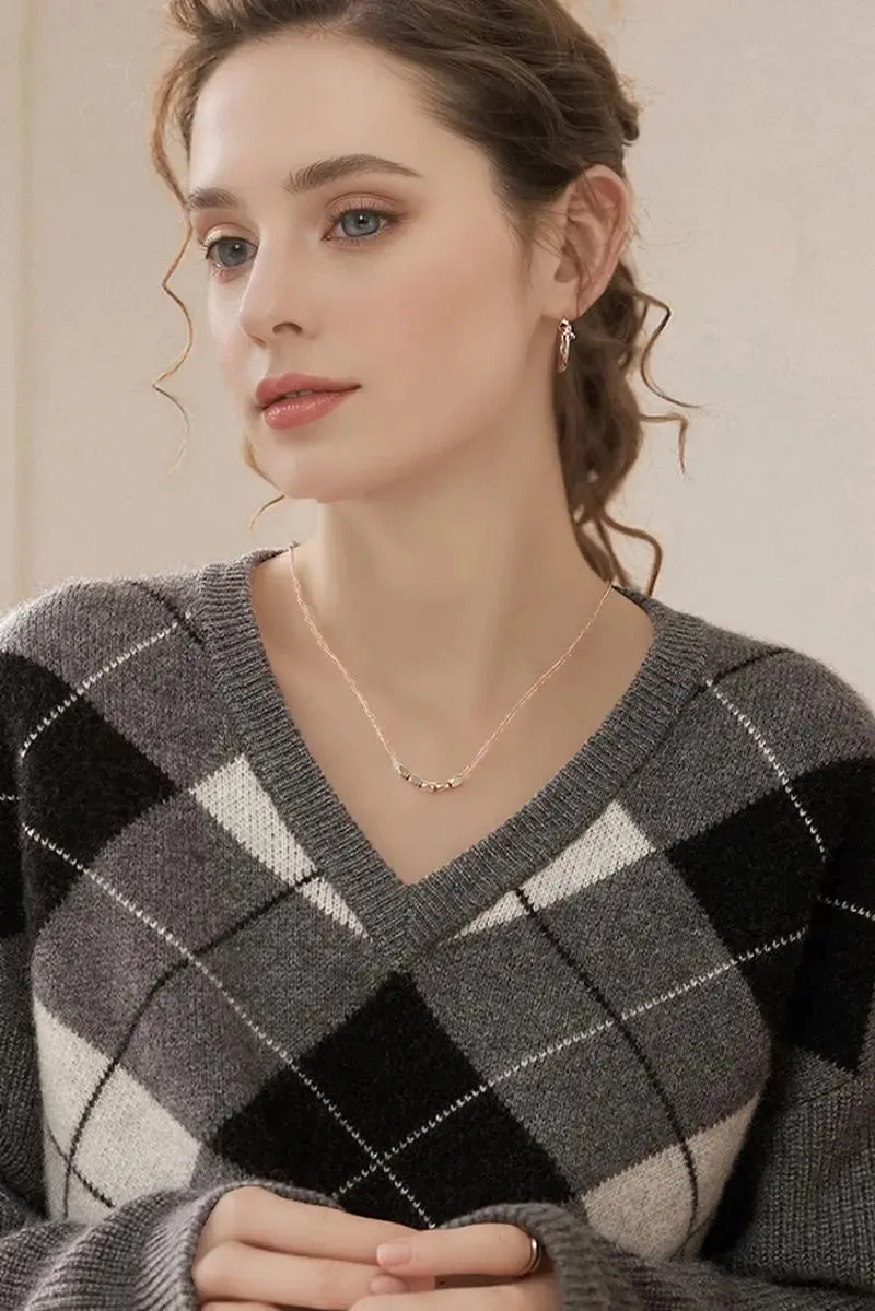 100 Cashmere Chunky Argyle V-Neck Sweater