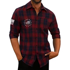 1776 USA FLAG  100% COTTON PLAID GPAPHIC LONG SLEEVE SHIRT