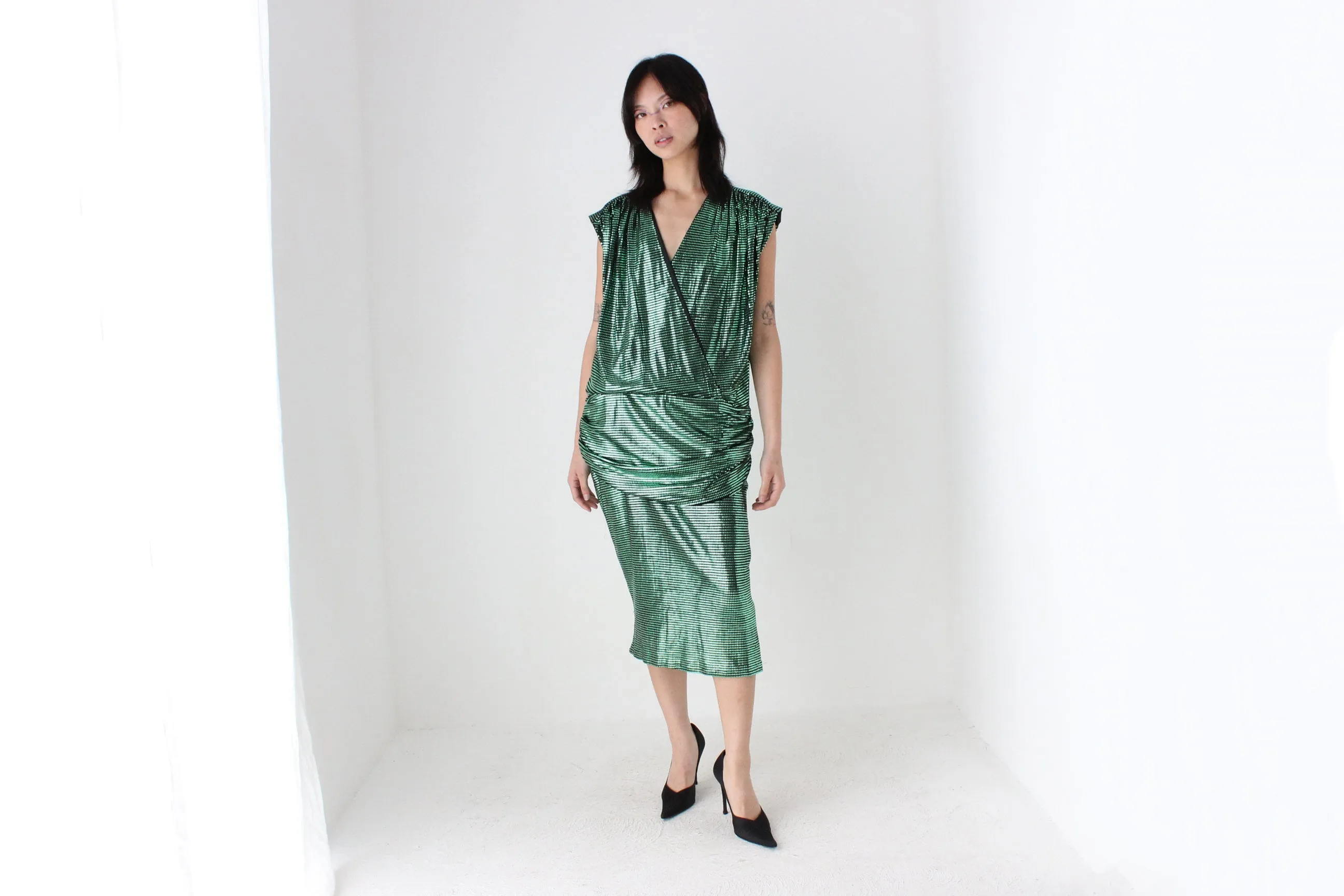 80s Australian Designer Metallic Green Party Dress