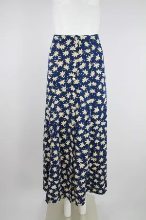 90s Blue with cream flowers midi skirt with button front – S