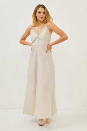 Beige Strappy Button Detail Maxi Dress