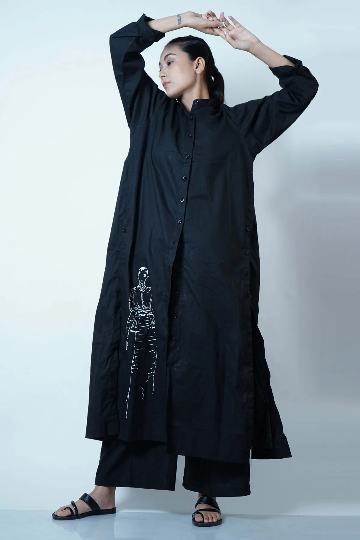 Black High Slit Tunic Set