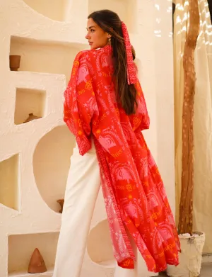 Boho Birds Cotton Kimono Red