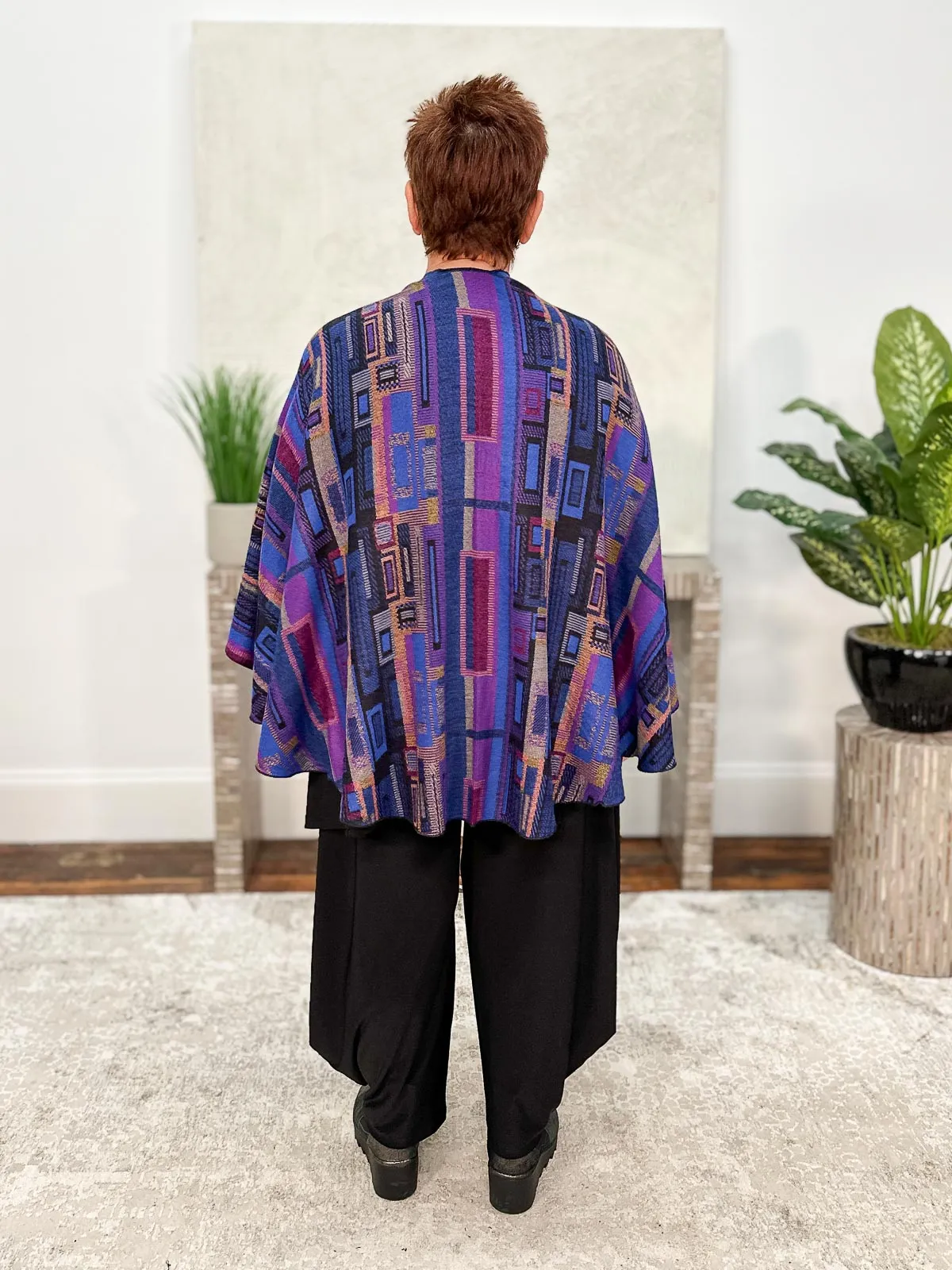 Cashmere Reversible Buckle Shawl, Rectangles Royal Blue Multi