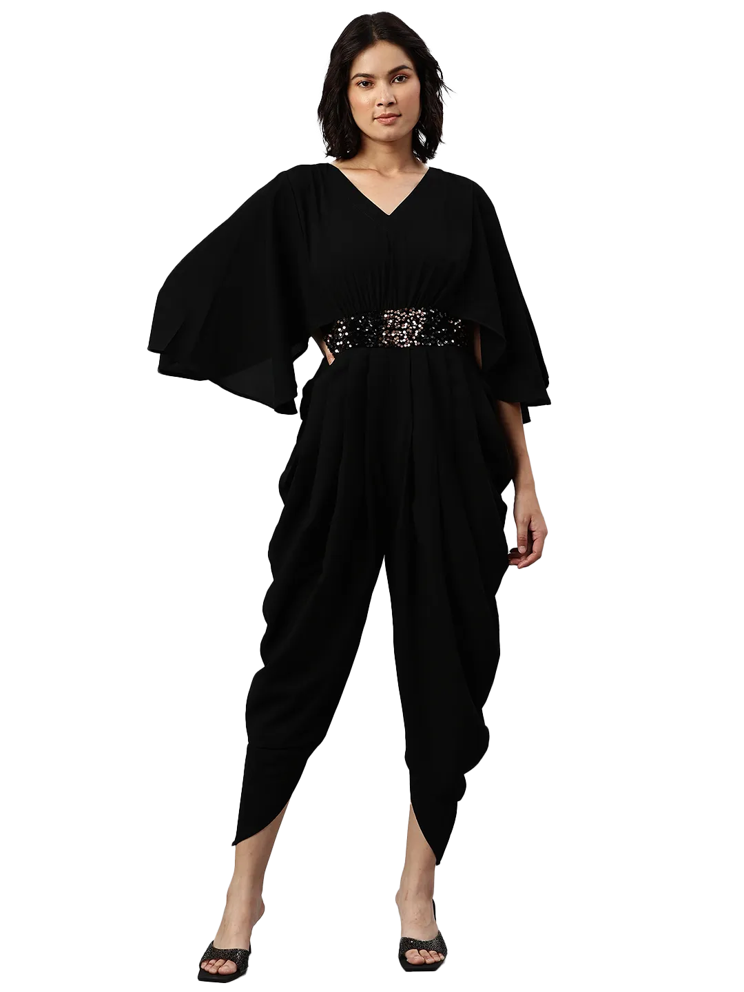 Cottinfab Black Dhoti Jumpsuit with Embellished Detail