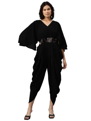 Cottinfab Black Dhoti Jumpsuit with Embellished Detail