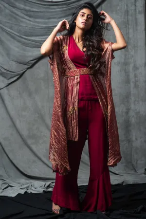 Crepe Embroidered Cape Pant Set
