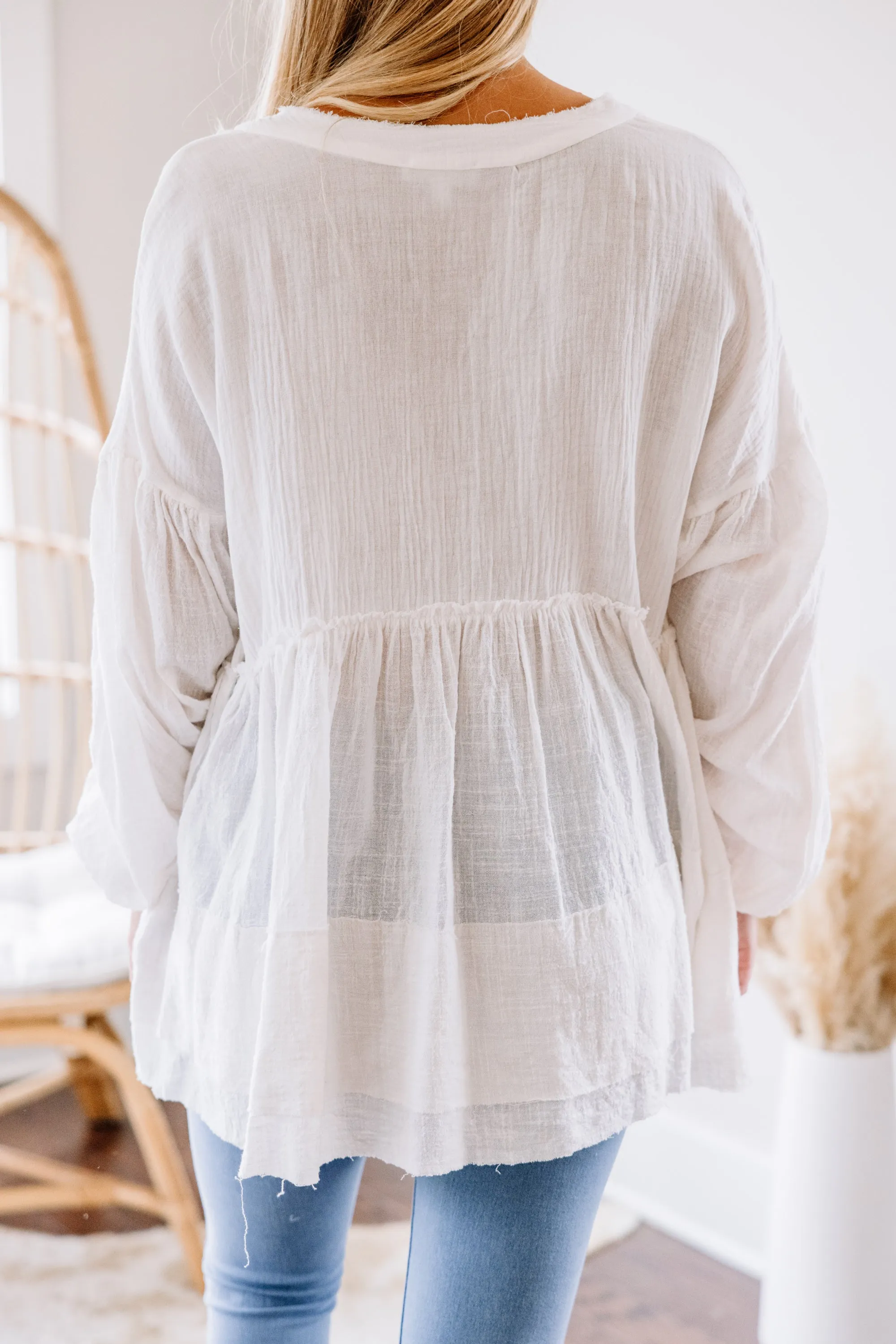 Easy Choice White Bubble Sleeve Tunic