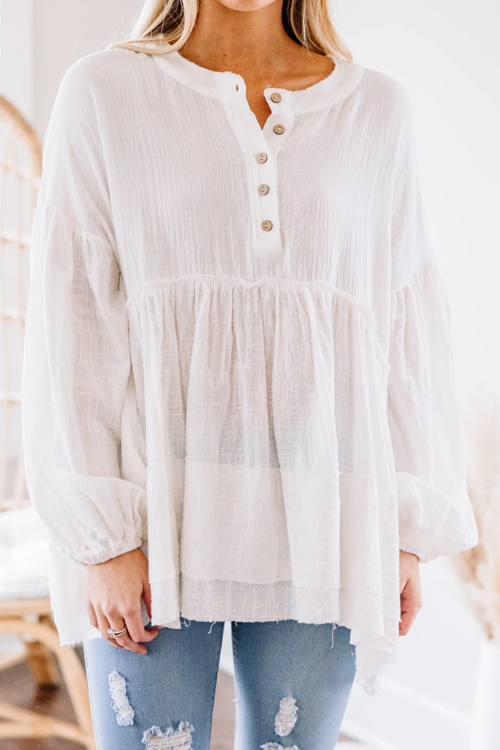 Easy Choice White Bubble Sleeve Tunic