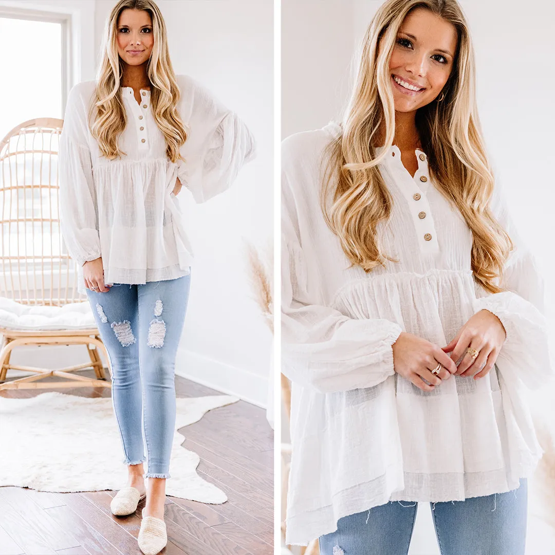 Easy Choice White Bubble Sleeve Tunic