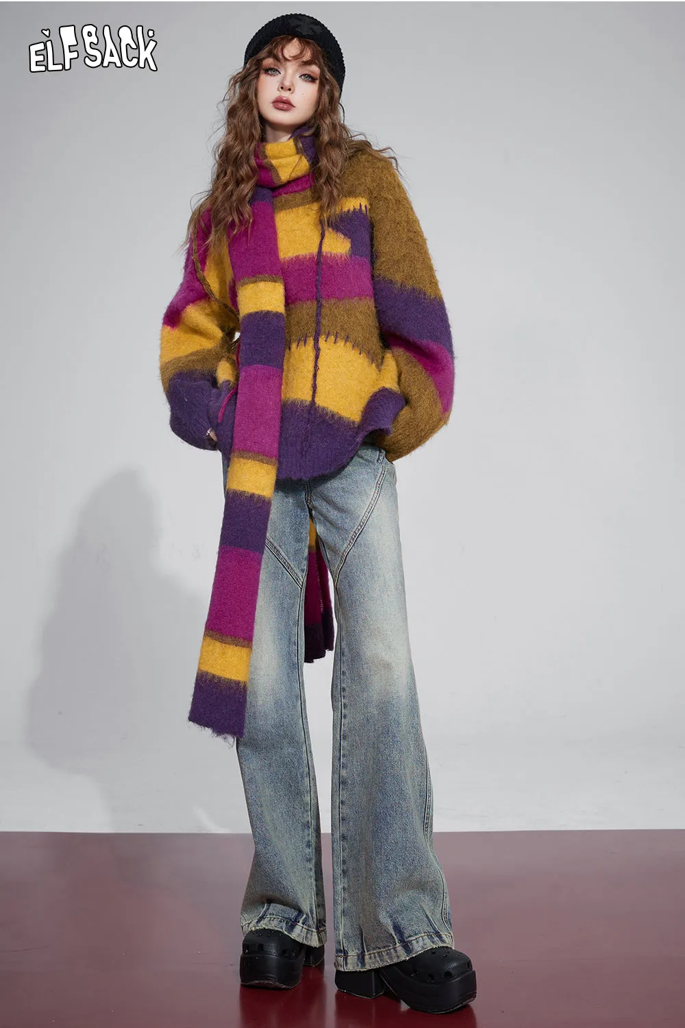 ELFSACK 2000s Korean Fashion Flared Trousers Women 2023 Winter New Designer Luxury Jeans