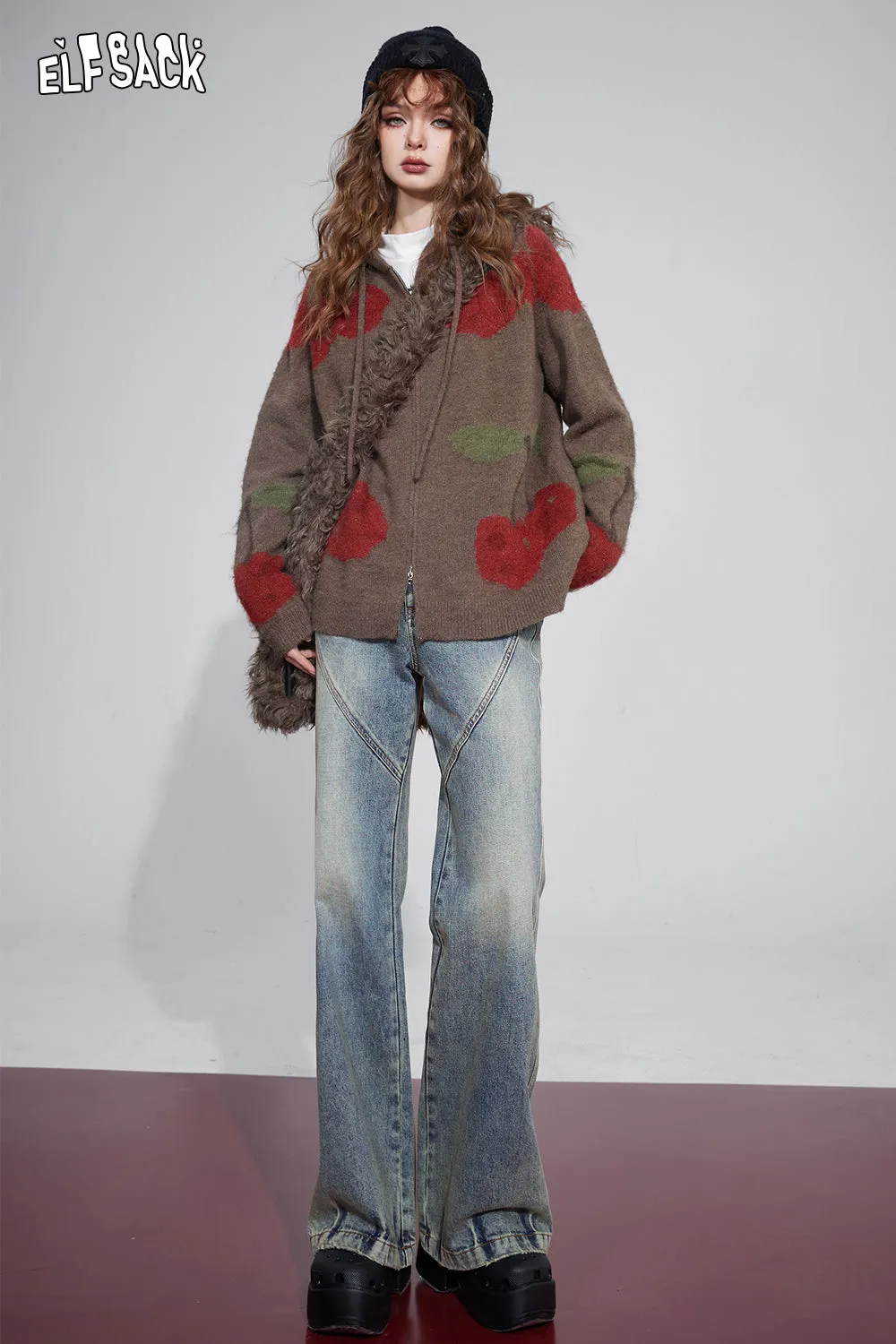 ELFSACK 2000s Korean Fashion Flared Trousers Women 2023 Winter New Designer Luxury Jeans