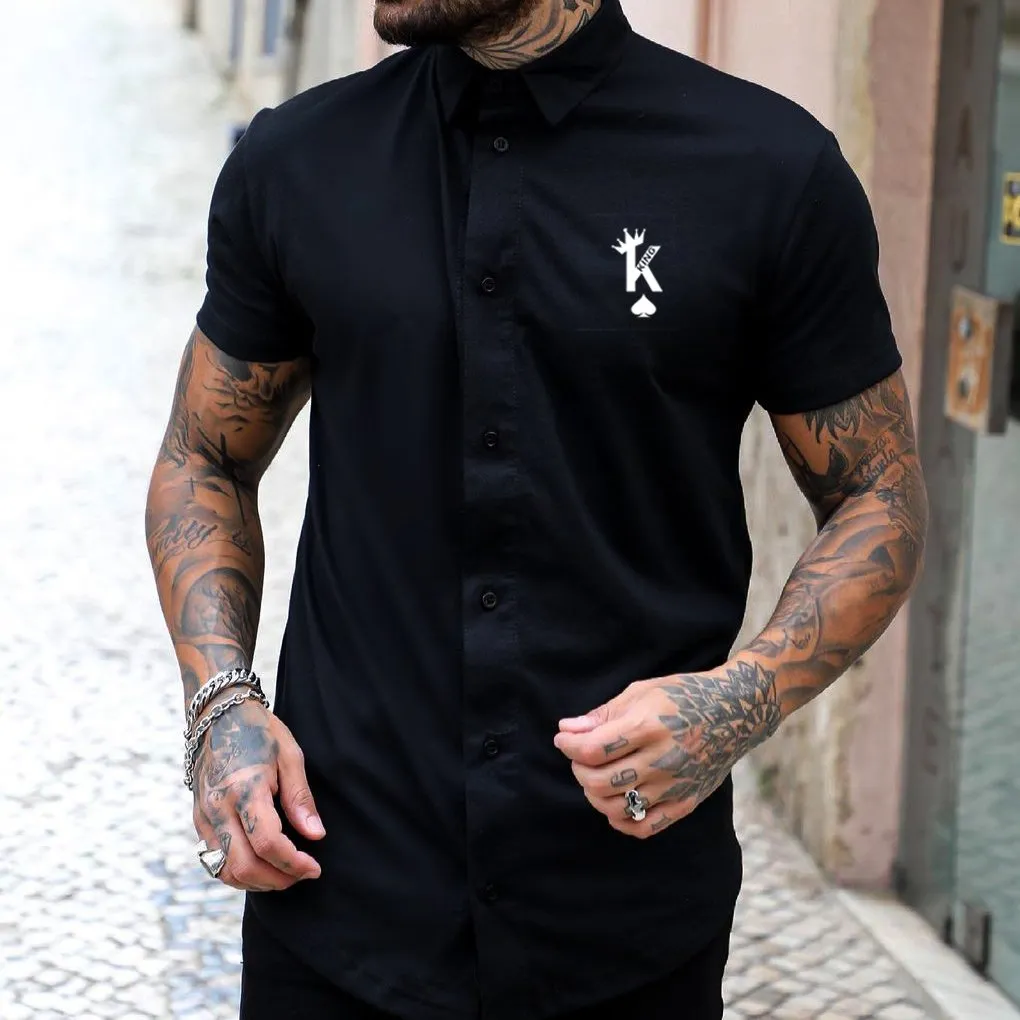 Fashion Poker King Print Casual Slim Short Sleeve Shirt