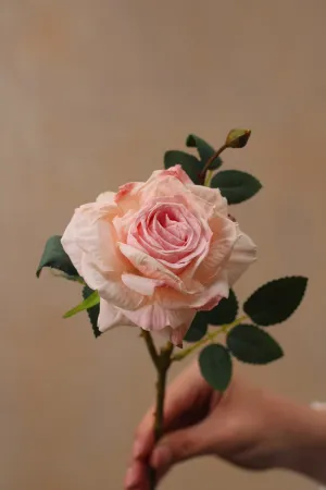 Faux Dusky Pink Dried Touch Rose Spray