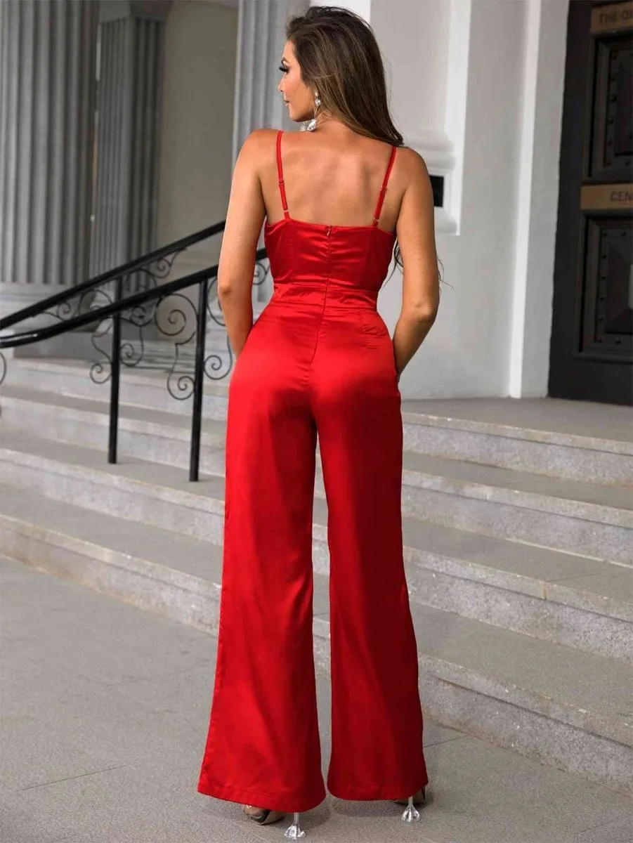 Fiery Scarlet Wide Leg Red Jumpsuit