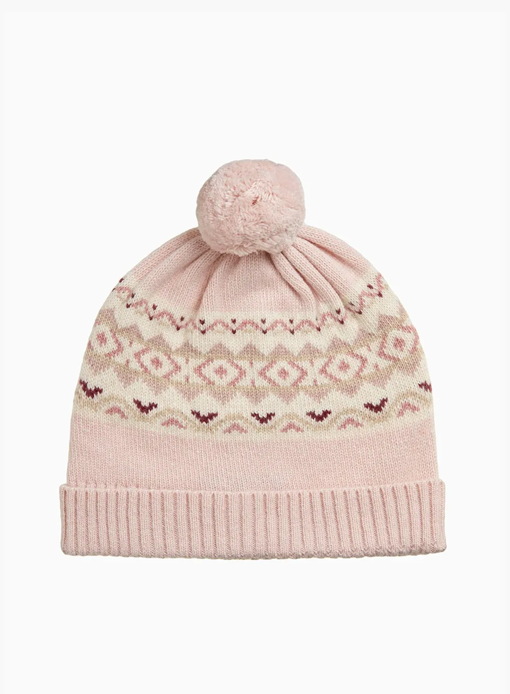 Frankie Beanie in Pale Pink Fair Isle