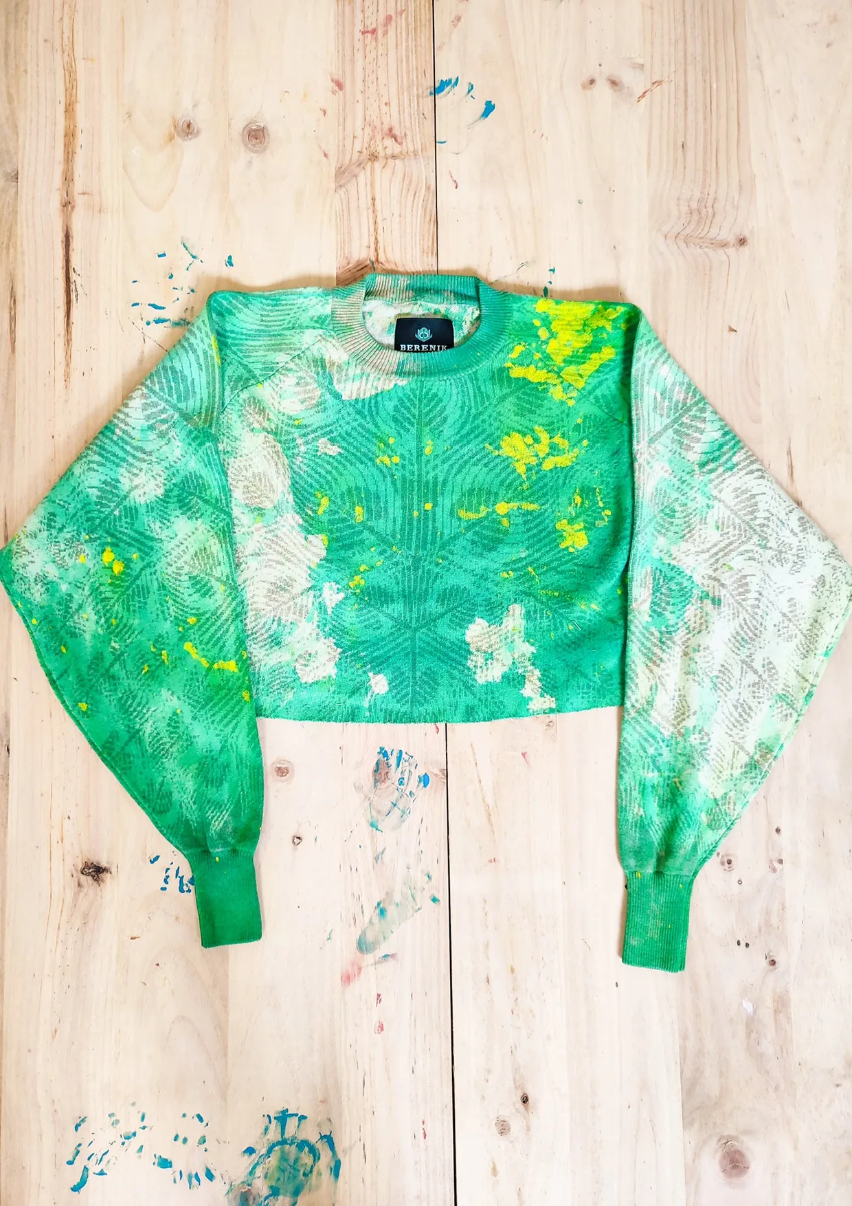 HANDPAINTED / CROPPED - SWEATER OVERSIZED - KNIT PEACOCK beige painted