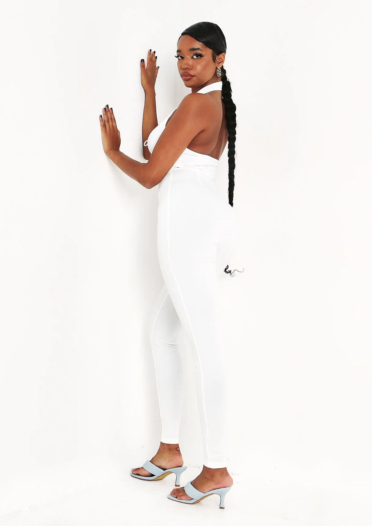 Kassie Ivory Halterneck Lace Up Jumpsuit