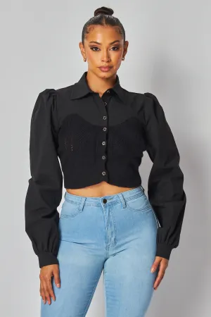 Kelley Knit Sweater Contrast Button Up Blouse
