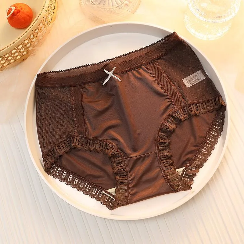 Medium-high waist panties ladies lace satin sexy panties