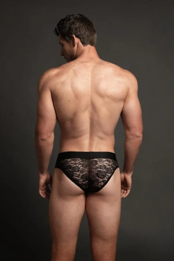 Men's Black Floral Sheer Lace Underwear Brief