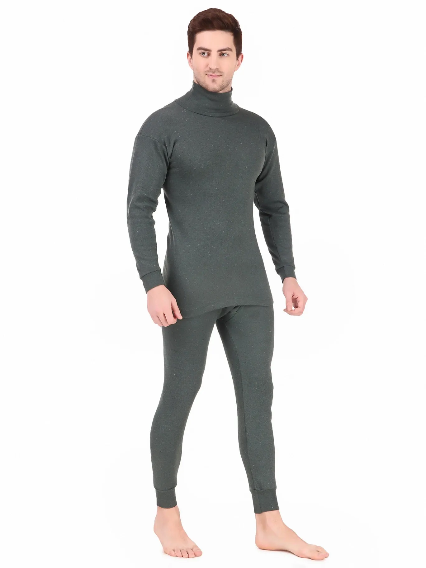 MEN'S SOLID HIGH NECK THERMAL WEAR TOP AND BOTTOM SET