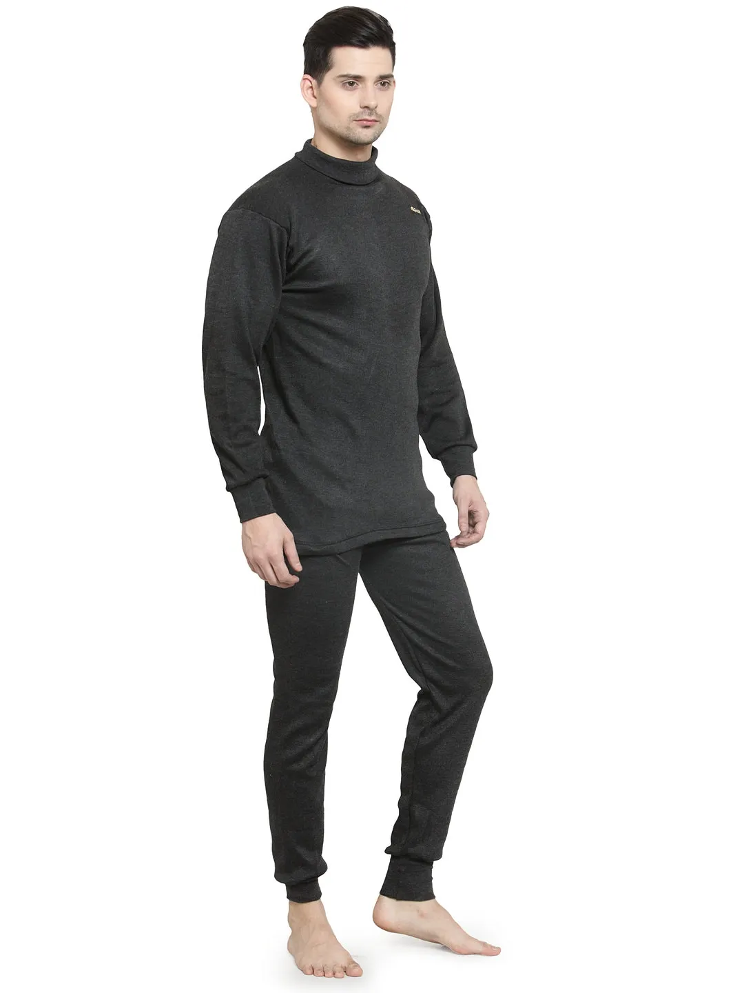 MEN'S SOLID HIGH NECK THERMAL WEAR TOP AND BOTTOM SET