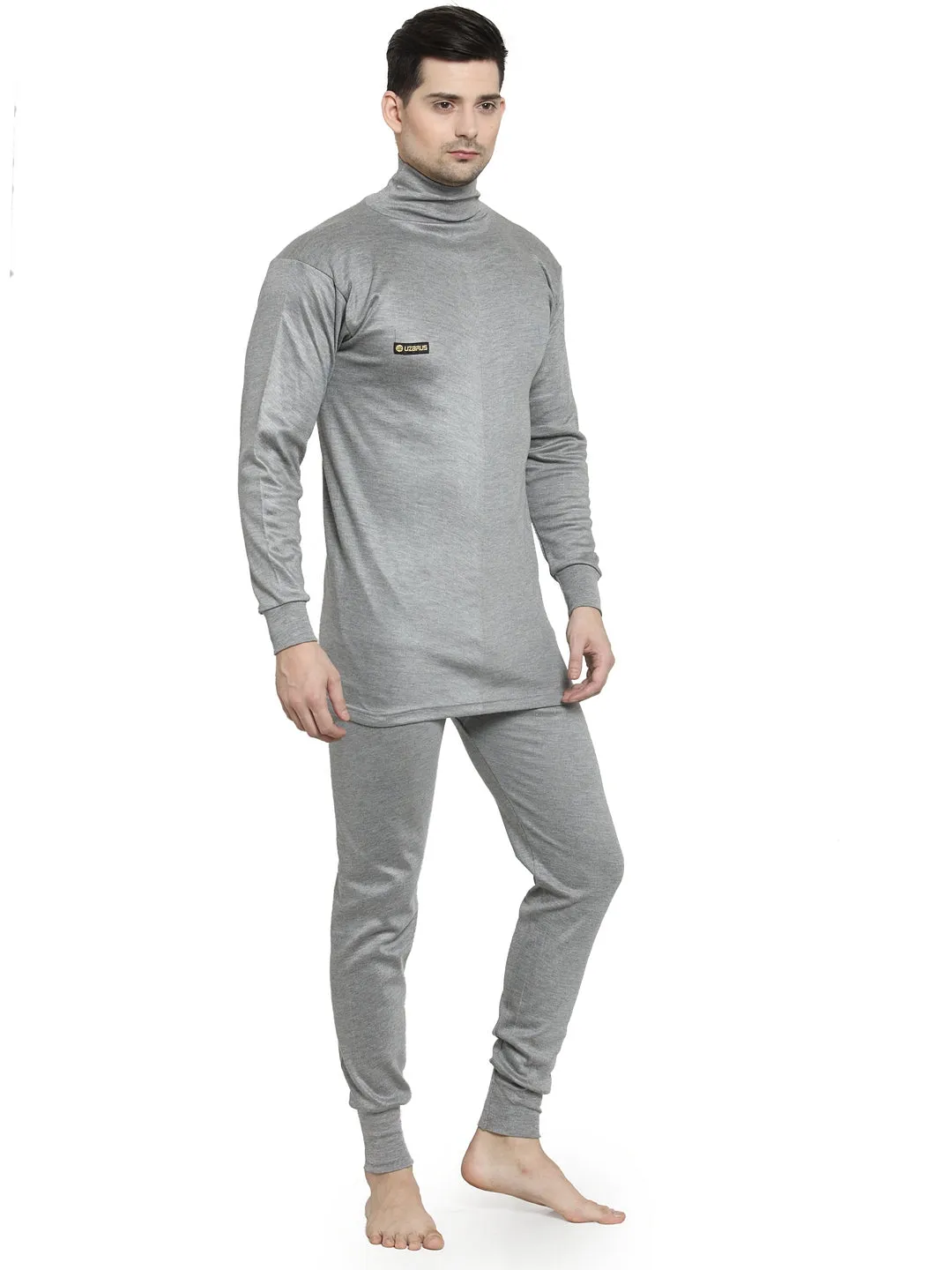 MEN'S SOLID HIGH NECK THERMAL WEAR TOP AND BOTTOM SET