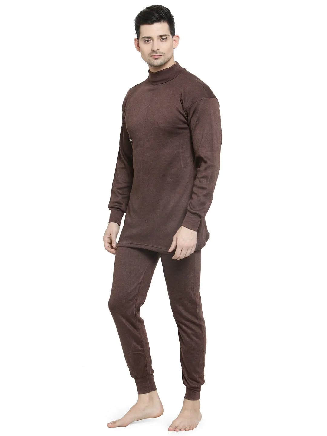 MEN'S SOLID HIGH NECK THERMAL WEAR TOP AND BOTTOM SET
