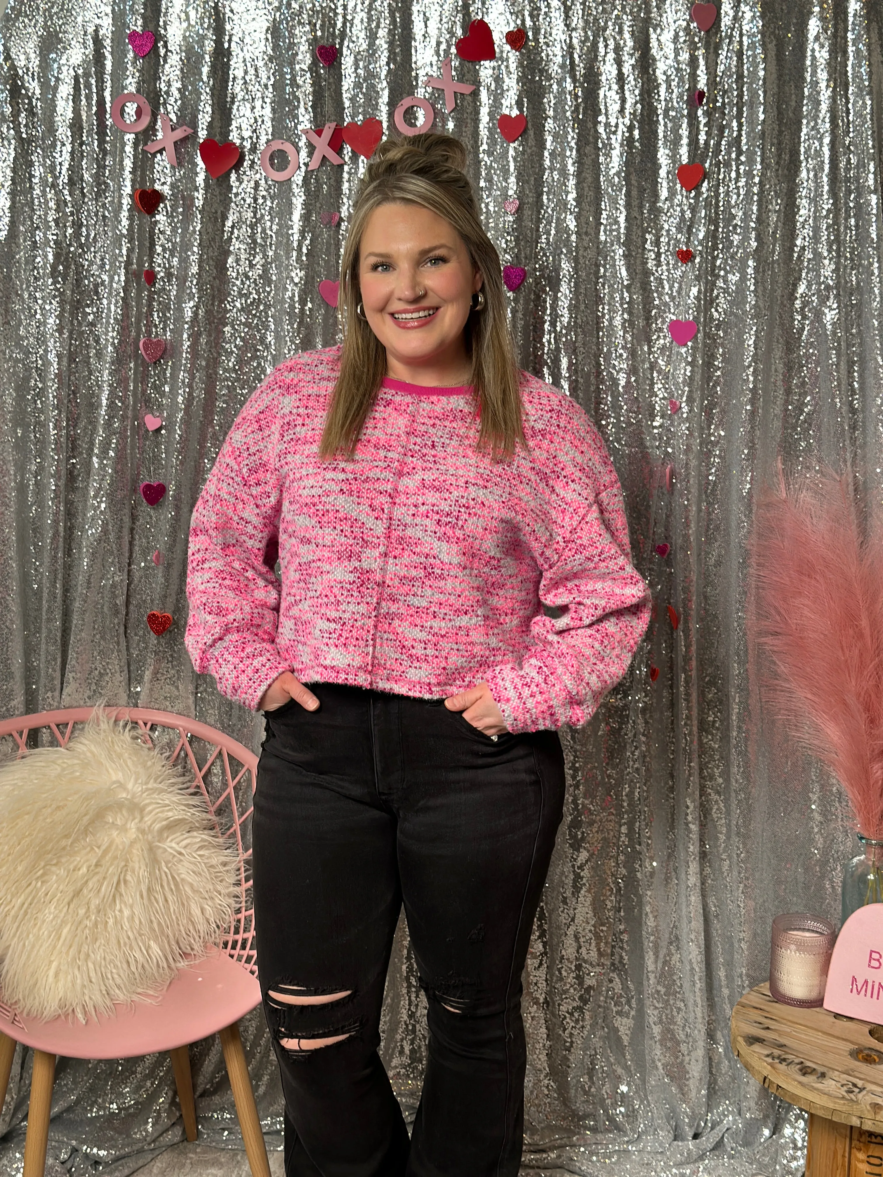 Modest Crop Pink Mix Sweater