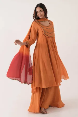 Orange Flare Kurta Palazzo Set
