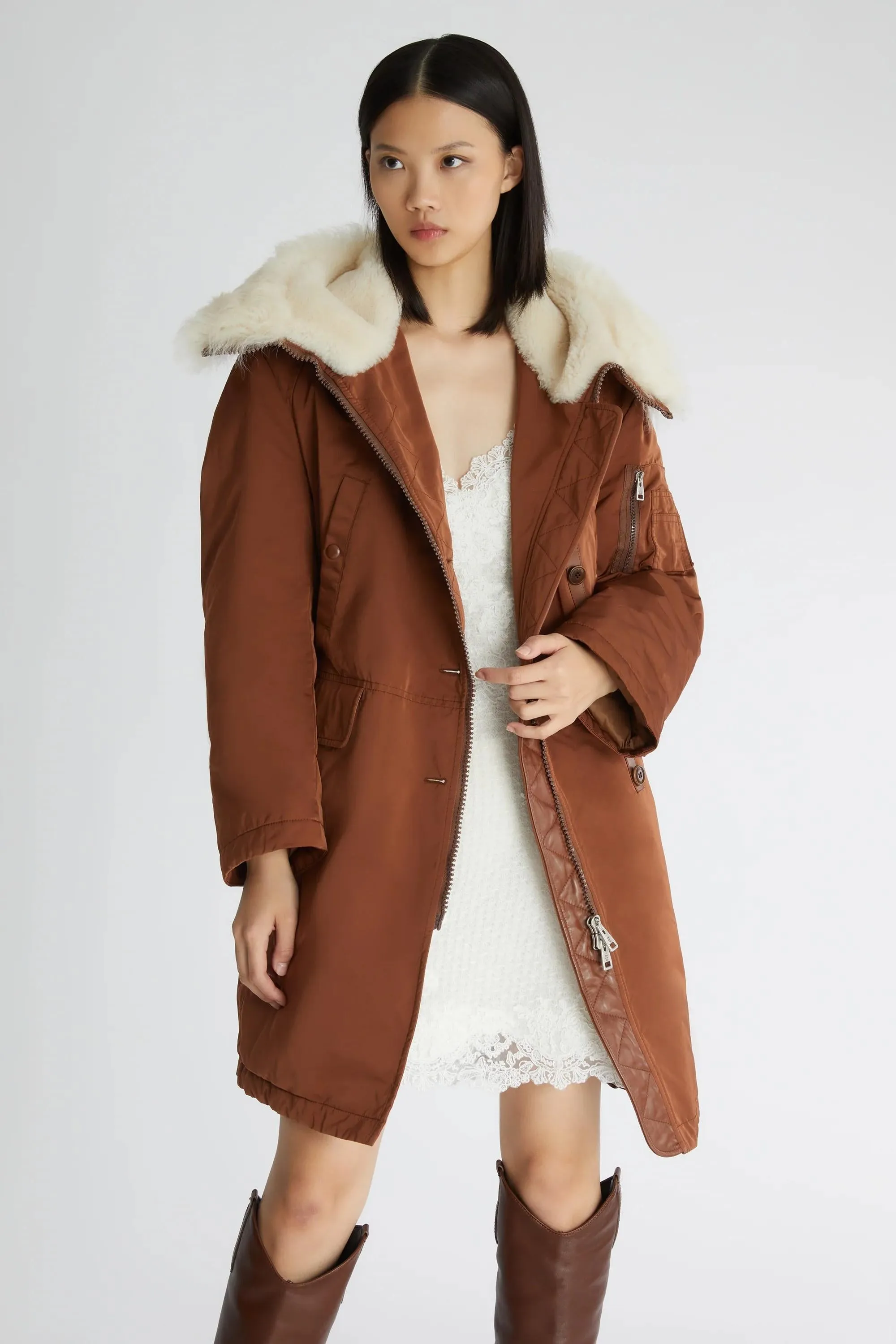 Parka in tessuto marrone