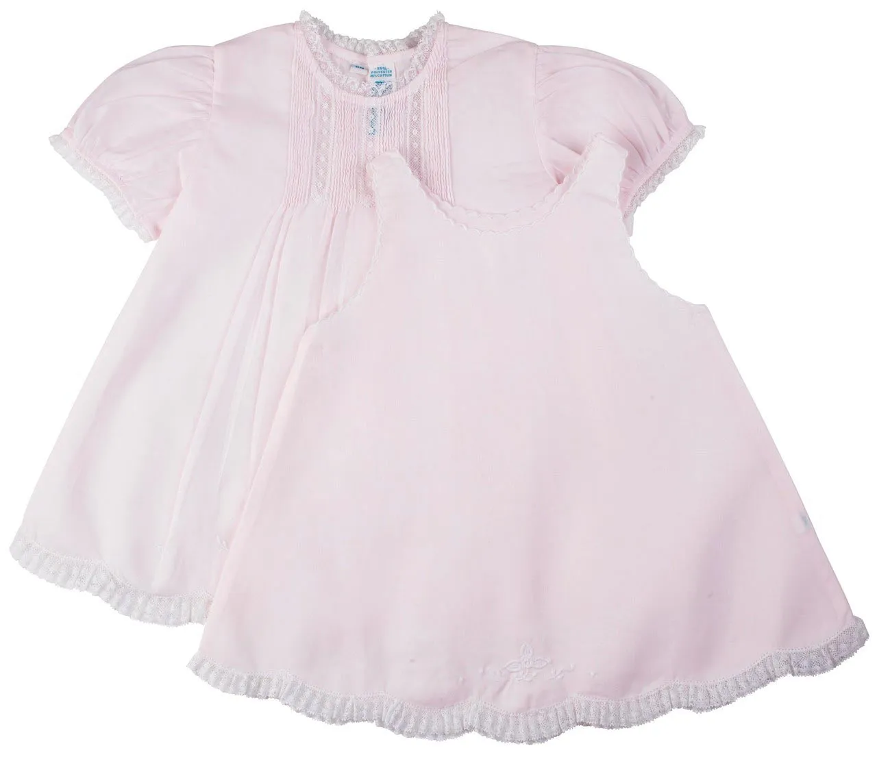 Pink Slip Dress with Pin Tucks & Lace