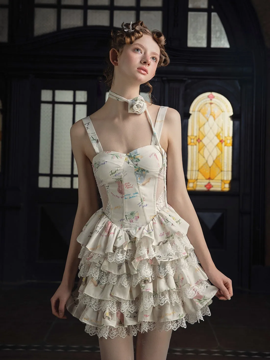 Printed Lace Slip Cake Dress