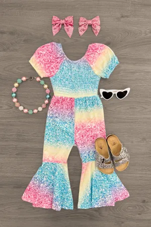 Rainbow Sequin Glitter Print Jumpsuit