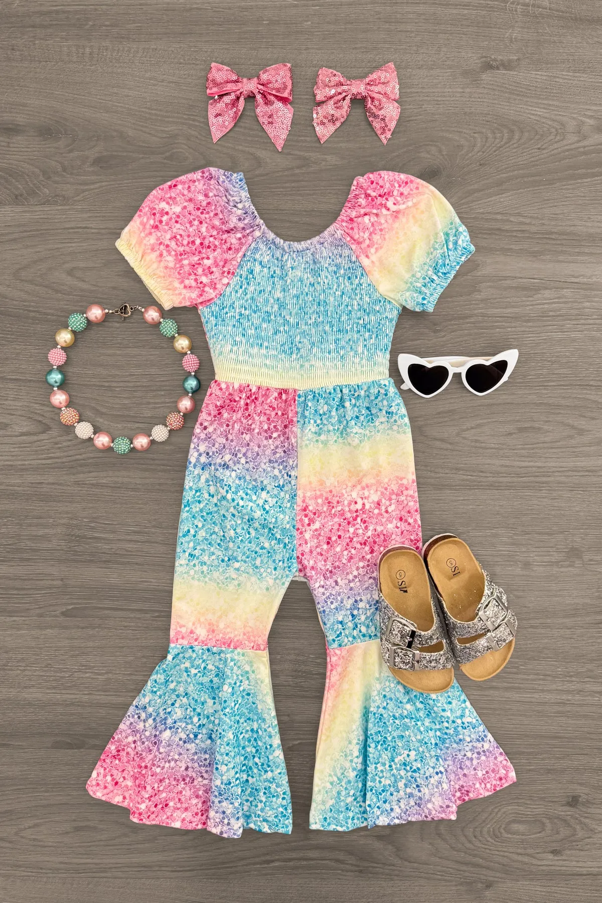 Rainbow Sequin Glitter Print Jumpsuit