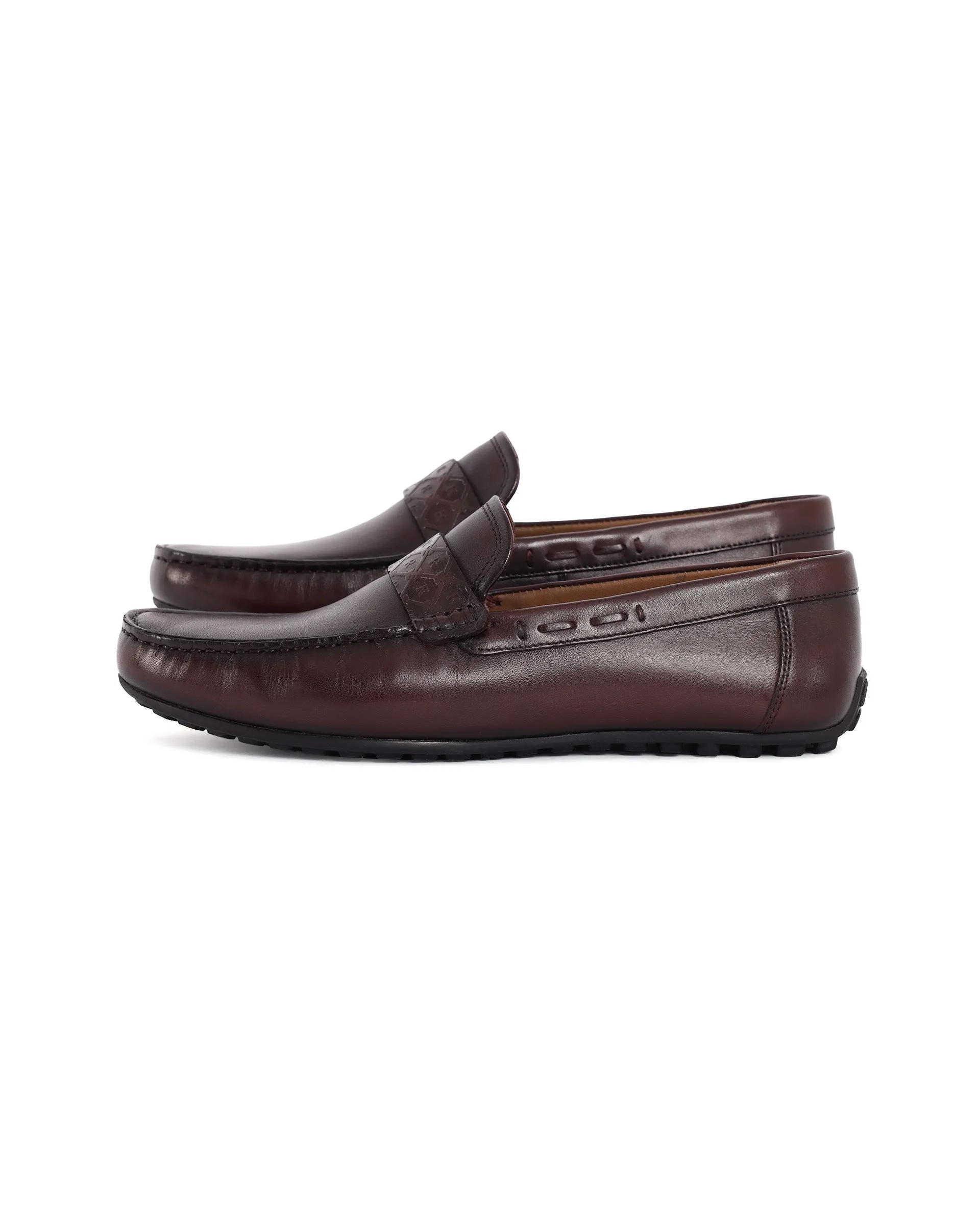 Rare Rabbit Men's Bold Burgundy Slip-On Monotone Genuine Leather Driver Moccasin