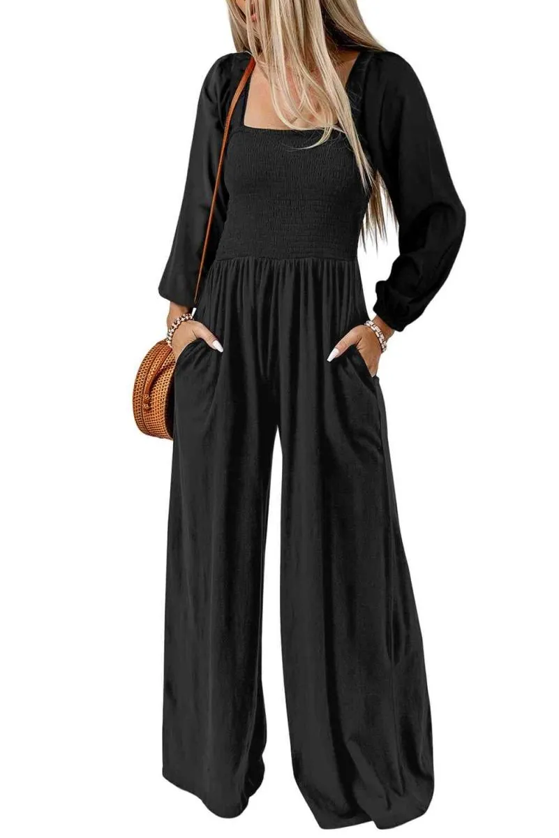 Ravishing in Black Square Neck Wide Leg Jumpsuit