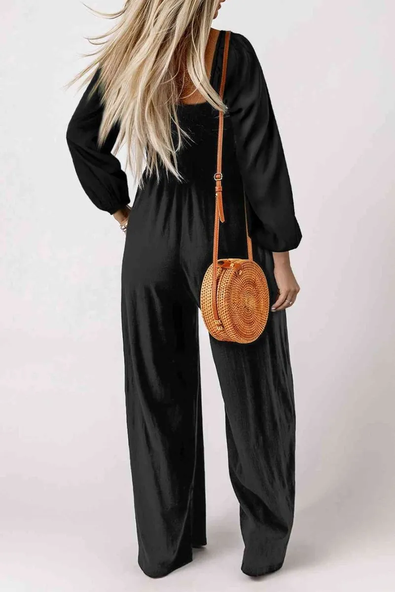 Ravishing in Black Square Neck Wide Leg Jumpsuit