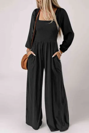 Ravishing in Black Square Neck Wide Leg Jumpsuit