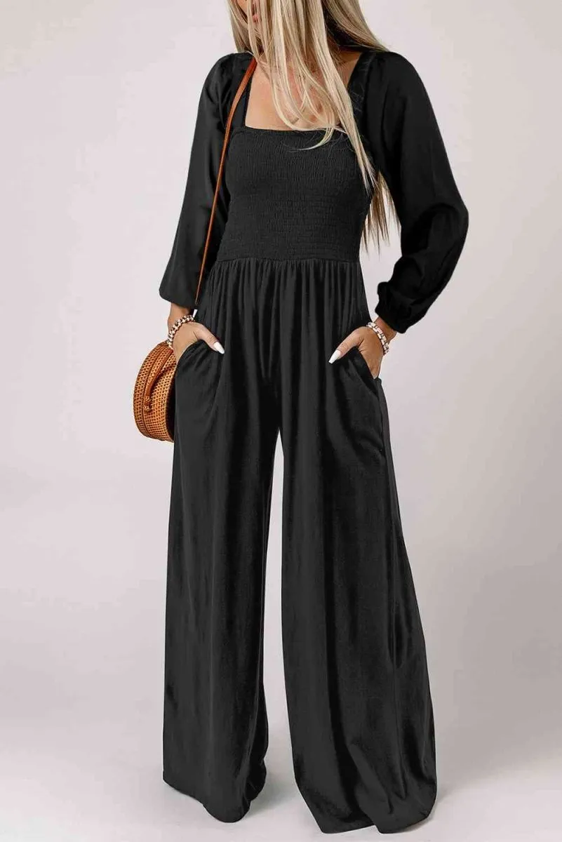 Ravishing in Black Square Neck Wide Leg Jumpsuit