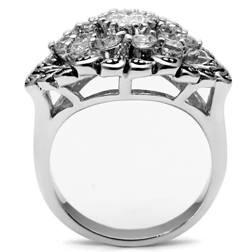 Rhodium Brass Ring with AAA Grade CZ in Clear for Women Style 3W184