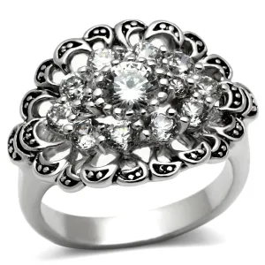 Rhodium Brass Ring with AAA Grade CZ in Clear for Women Style 3W184