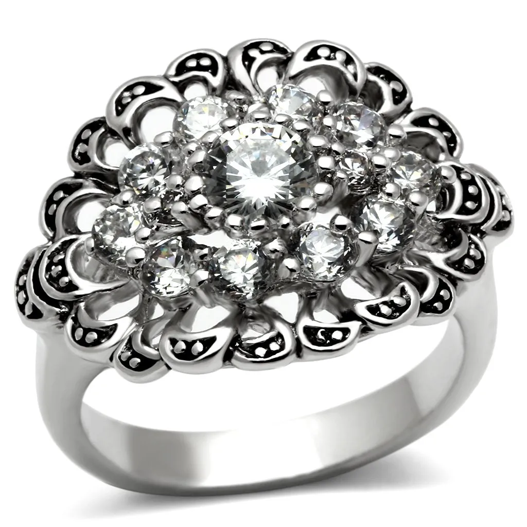 Rhodium Brass Ring with AAA Grade CZ in Clear for Women Style 3W184