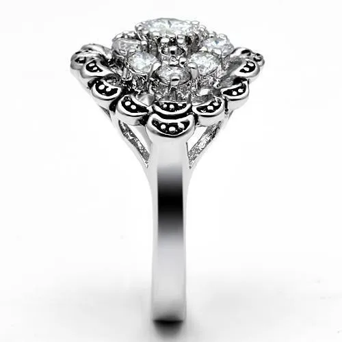 Rhodium Brass Ring with AAA Grade CZ in Clear for Women Style 3W184