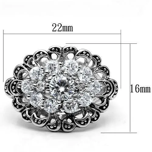 Rhodium Brass Ring with AAA Grade CZ in Clear for Women Style 3W184