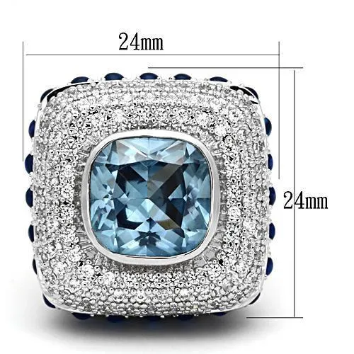 Rhodium Brass Ring with Synthetic Spinel in London Blue for Women Style LOA861