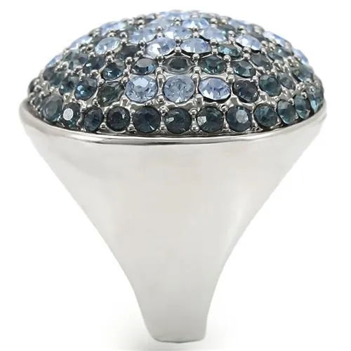 Rhodium   Ruthenium Brass Ring with Top Grade Crystal in Light Sapphire for Women Style 0W347
