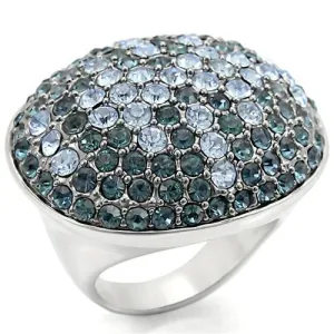 Rhodium   Ruthenium Brass Ring with Top Grade Crystal in Light Sapphire for Women Style 0W347