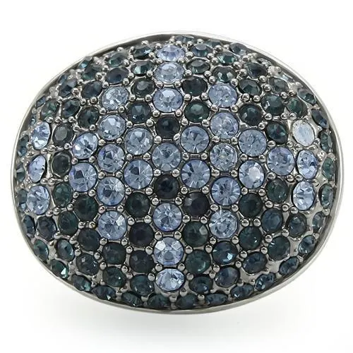Rhodium   Ruthenium Brass Ring with Top Grade Crystal in Light Sapphire for Women Style 0W347